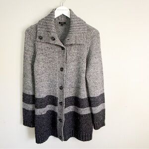 TALBOTS Women’s Gray Wool Blend Oversized Striped Full Button Cardigan Size S